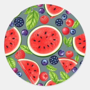 Watermelon Berry Summer Pattern Classic Round Sticker