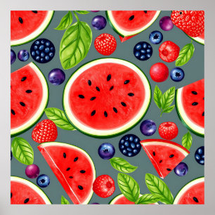 Watermelon Berry Summer Pattern Poster