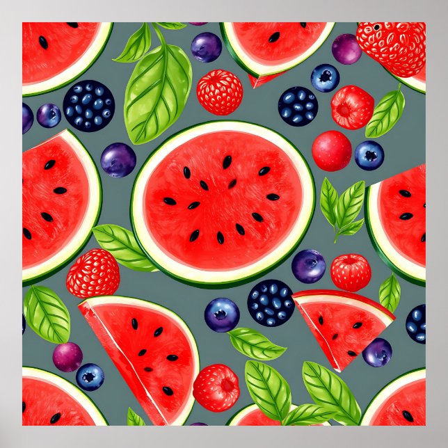 Watermelon Berry Summer Pattern Poster (Front)