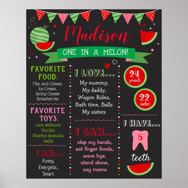 Watermelon Birthday Birthday Sign Poster (Front)