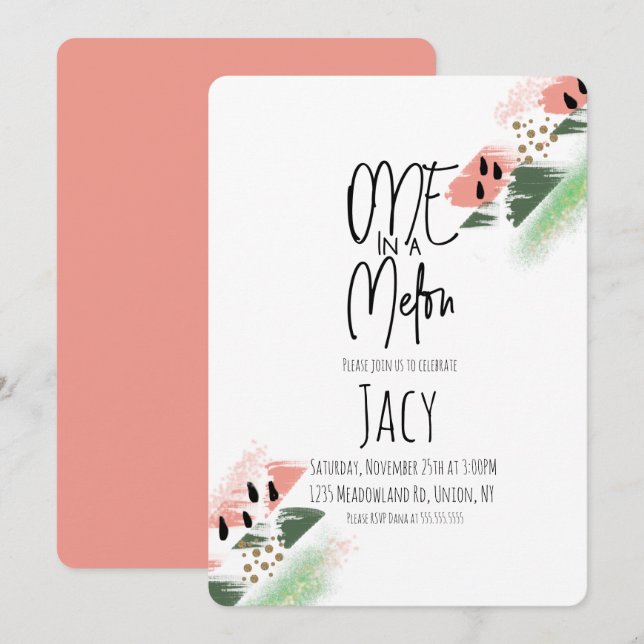 Watermelon Birthday Girl Faux Glitter Painterly Invitation (Front/Back)