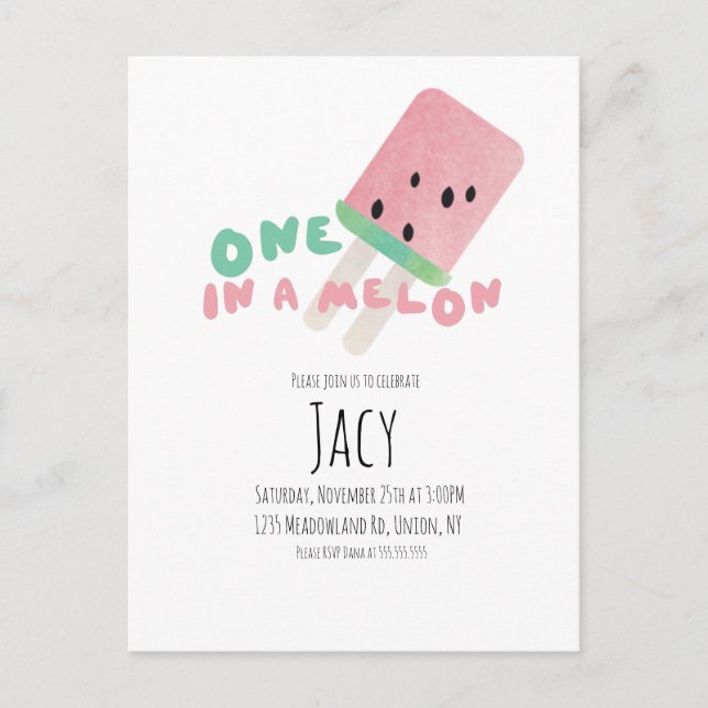 Watermelon Birthday Girl / One in a Melon Party  Postcard (Front)