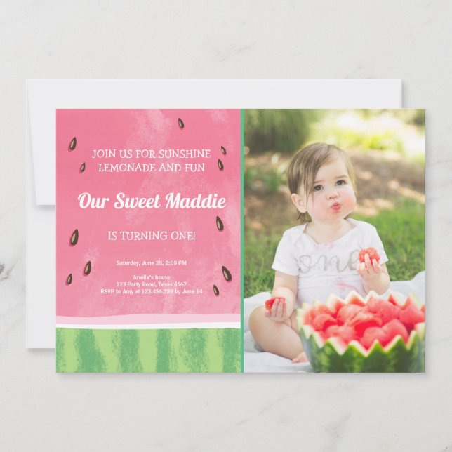 Watermelon Birthday Invitation Melon party Summer (Front)