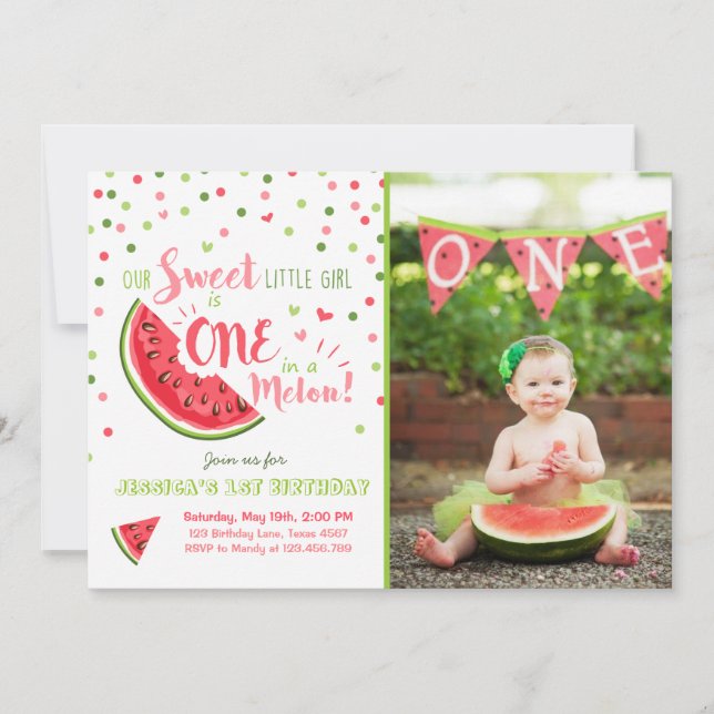 Watermelon Birthday Invitation Melon Summer Party (Front)
