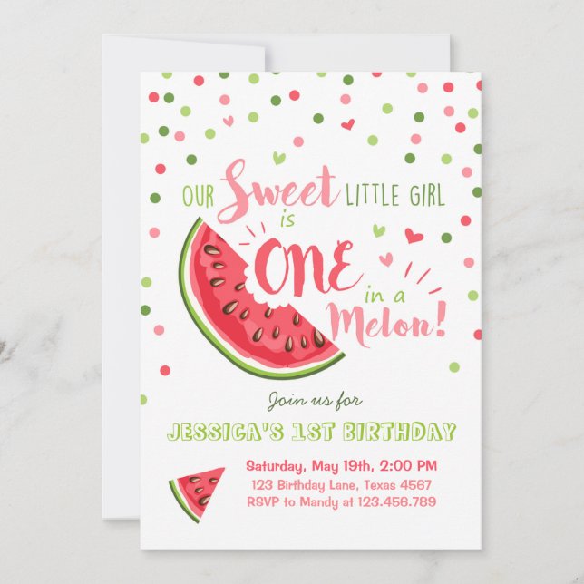 Watermelon Birthday Invitation Melon Summer Party (Front)