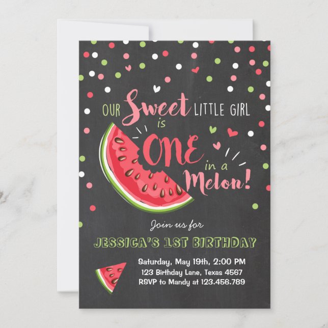 Watermelon Birthday Invitation Melon Summer Party (Front)