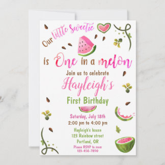 Watermelon birthday invitation One in a melon girl