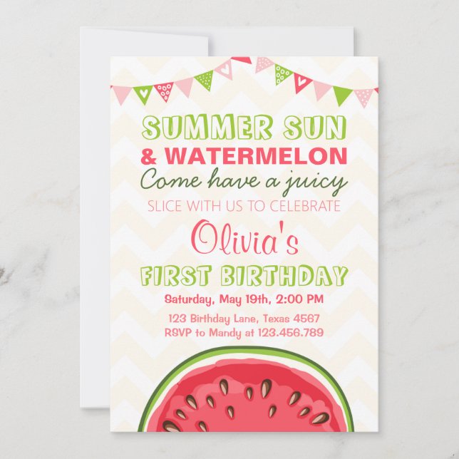 Watermelon Birthday Invitation Sun Summer Party (Front)