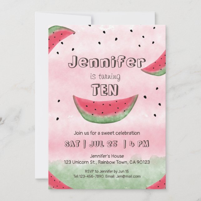 Watermelon birthday invitations (Front)