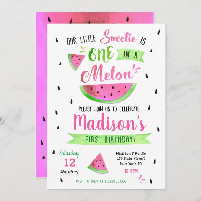 Watermelon Birthday Party Invitation (Front/Back)
