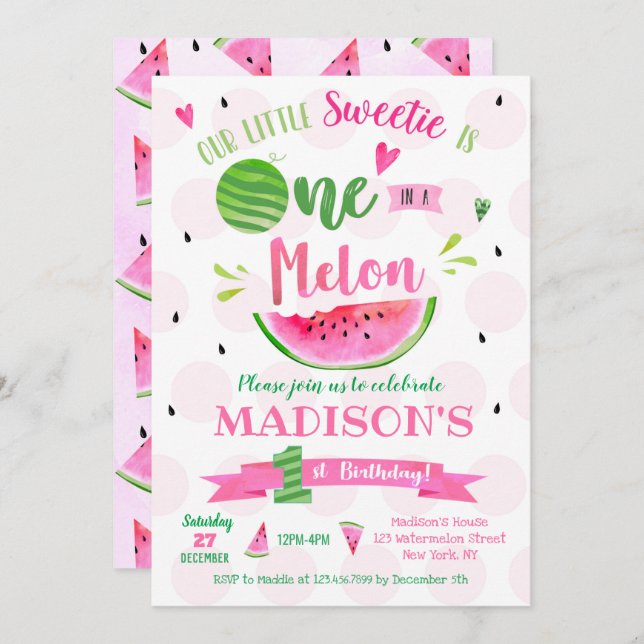 Watermelon Birthday Party Invitations (Front/Back)