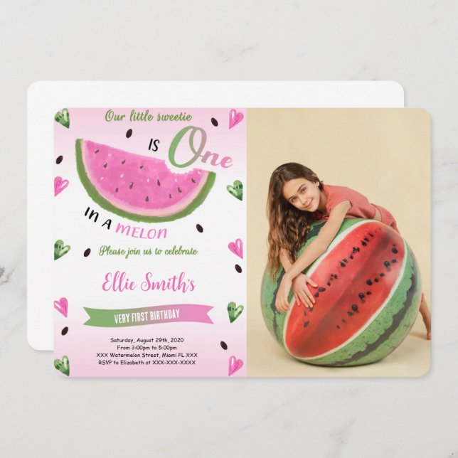 Watermelon Birthday Photo Invitation (Front/Back)