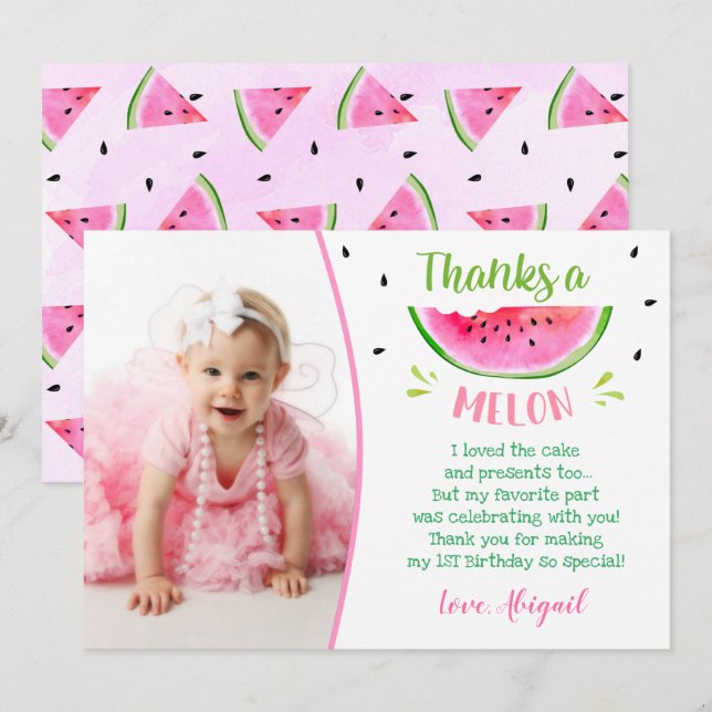Watermelon Birthday Thank You Cards (Front/Back)