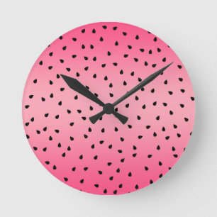 Watermelon Black Seeds Summer Vibes Juicy Pink Round Clock