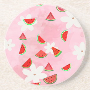 Watermelon Bloom – Fun Summer Floral Pattern" Coaster