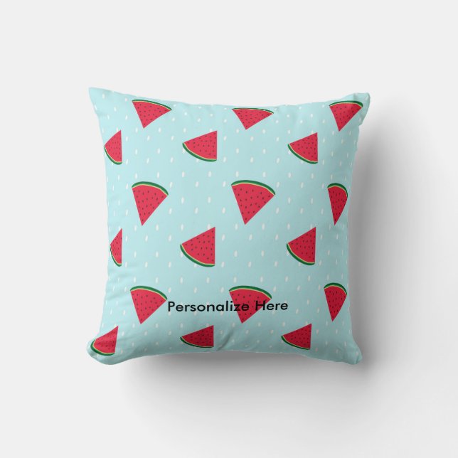 Watermelon Blue Fun Summer Fruit Throw Pillow (Front)