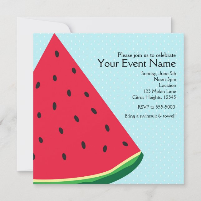 Watermelon Blue Fun Summertime Birthday Party Invitation (Front)