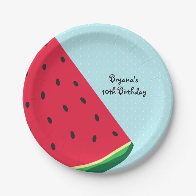 Watermelon Blue Fun Summertime Birthday Party Paper Plate (Front)