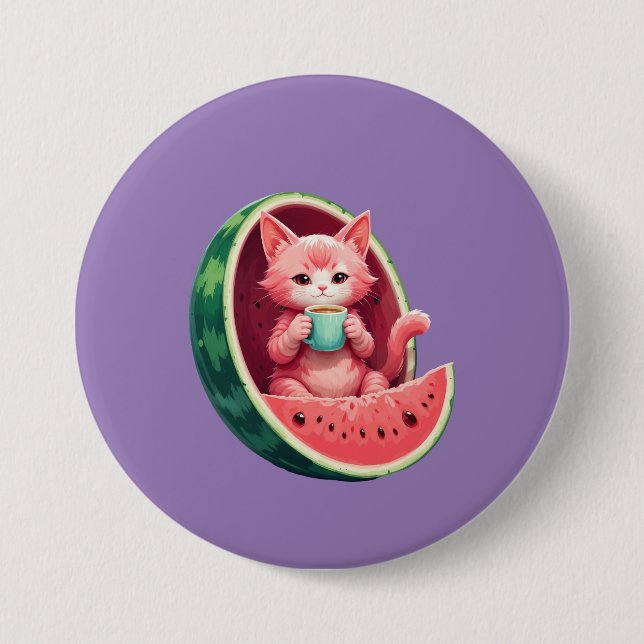 Watermelon Cat Coffee Break 7.5 Cm Round Badge (Front)