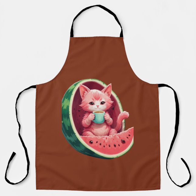 Watermelon Cat Coffee Break Apron (Front)