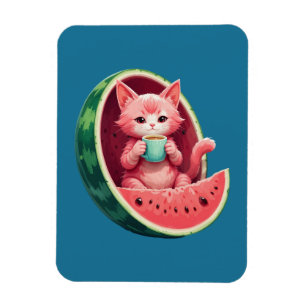 Watermelon Cat Coffee Break Magnet