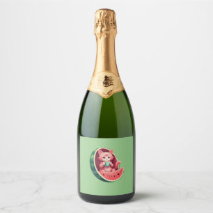 Watermelon Cat Coffee Break Sparkling Wine Label