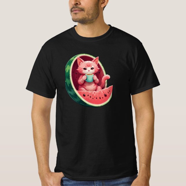 Watermelon Cat Coffee Break T-Shirt (Front)