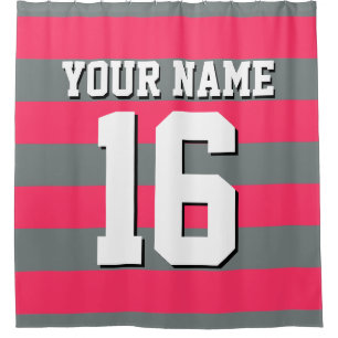 Watermelon Charcoal Sports Jersey Preppy Stripe Shower Curtain