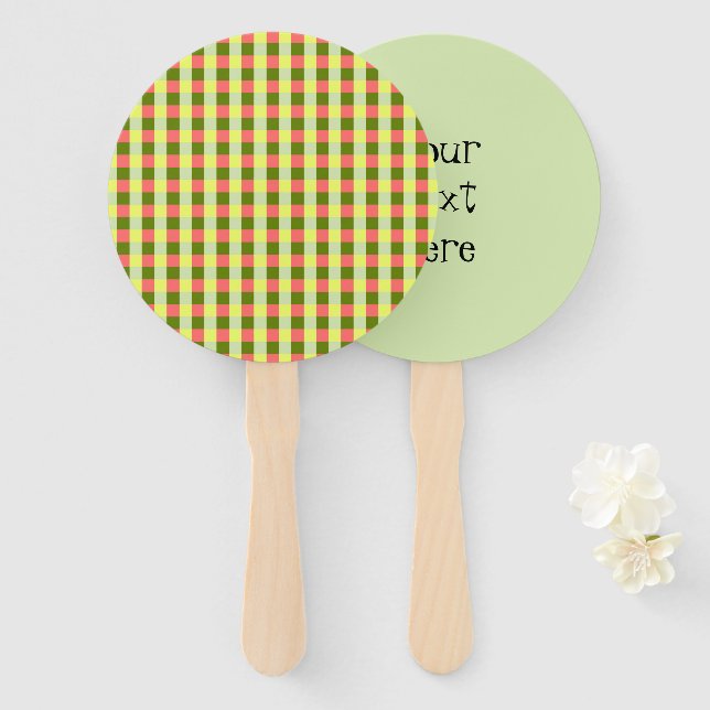 Watermelon Check Text Hand Fan (Front and Back)