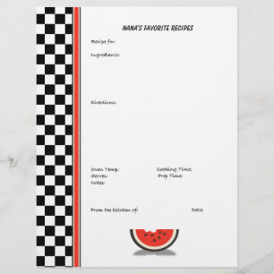 Watermelon Chequered Custom Recipe Page (unlined)