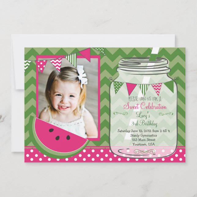 Watermelon Chevron Pendants Party Birthday Invitation (Front)