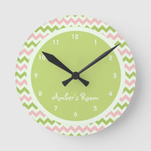 Watermelon Chevron Personalised Kid's Bedroom Round Clock