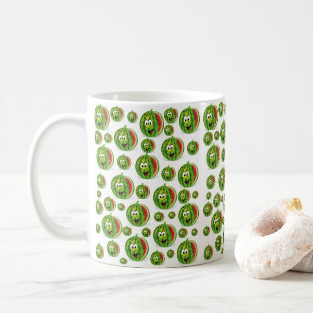 Watermelon coffee tea mug green red print (With Donut)