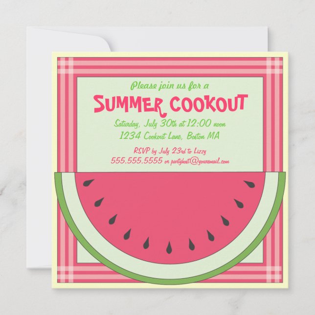 Watermelon Cookout Picnic Invitation (Front)