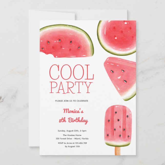 Watermelon cool party birthday invitation (Front)