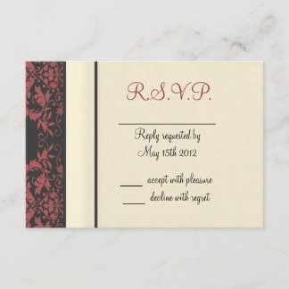 Watermelon & Cream Damask Wedding RSVP Card