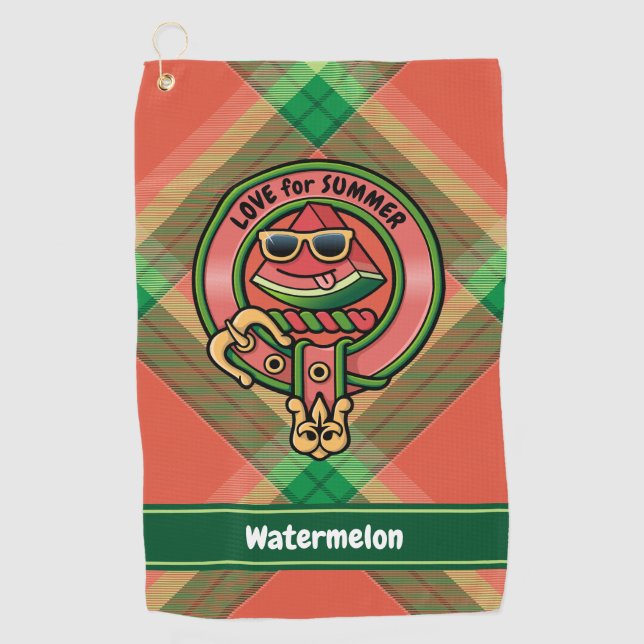 Watermelon Crest over Tartan Golf Towel (Front)