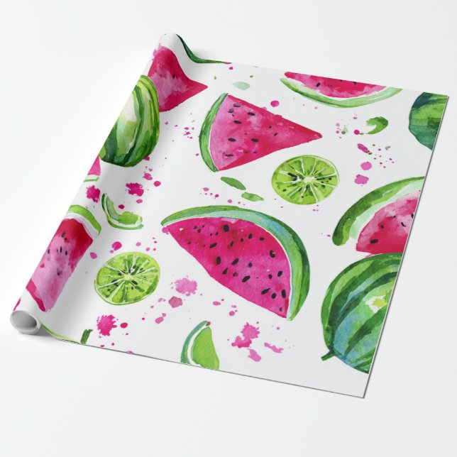 Watermelon Cute Colourful Pink Green Wrapping Paper (Unrolled)