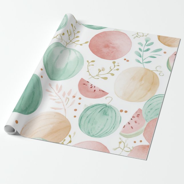 Watermelon Cute Colourful Pink Green Wrapping Paper (Unrolled)