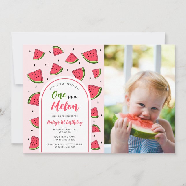 Watermelon Cute One in a Melon 1st Baby Birthday Invitation (Front)