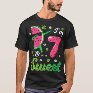 Watermelon Dabbin Flowers Happy Birthday I'm 7 Yea T-Shirt