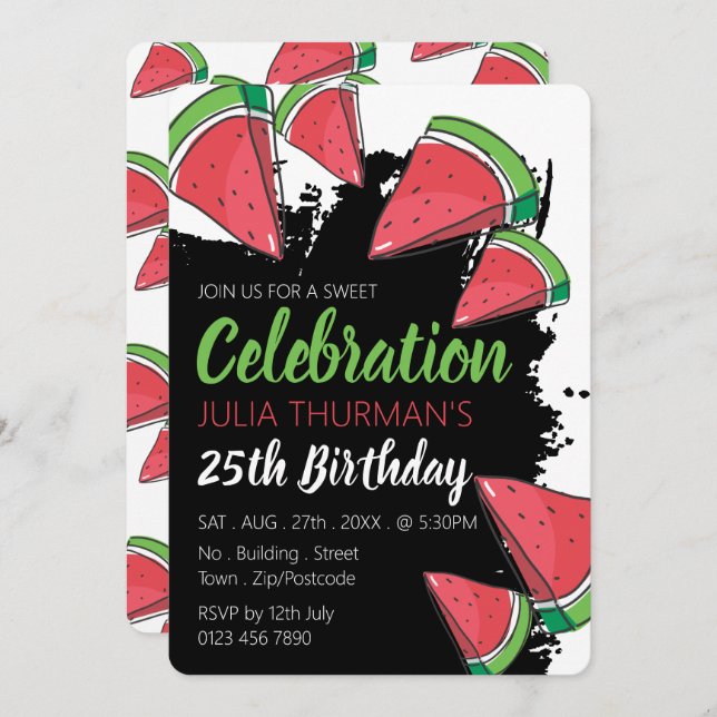 Watermelon Design, Sweet Celebration Birthday Invitation (Front/Back)