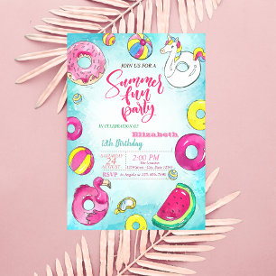 Watermelon, Doughnuts, Summer Birthday Party Invitation