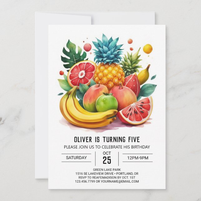 Watermelon Elegant Kids Fruits Birthday Invitation (Front)