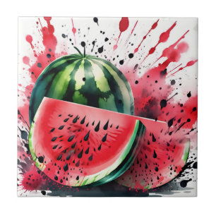 Watermelon Explosion Watercolor Ceramic Tile