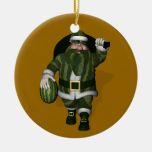 Watermelon Farmer Santa Claus Ceramic Ornament
