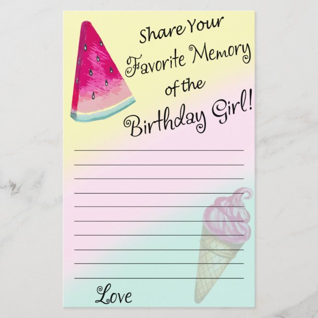 Watermelon Favourite Memory of the Birthday Girl (Front)