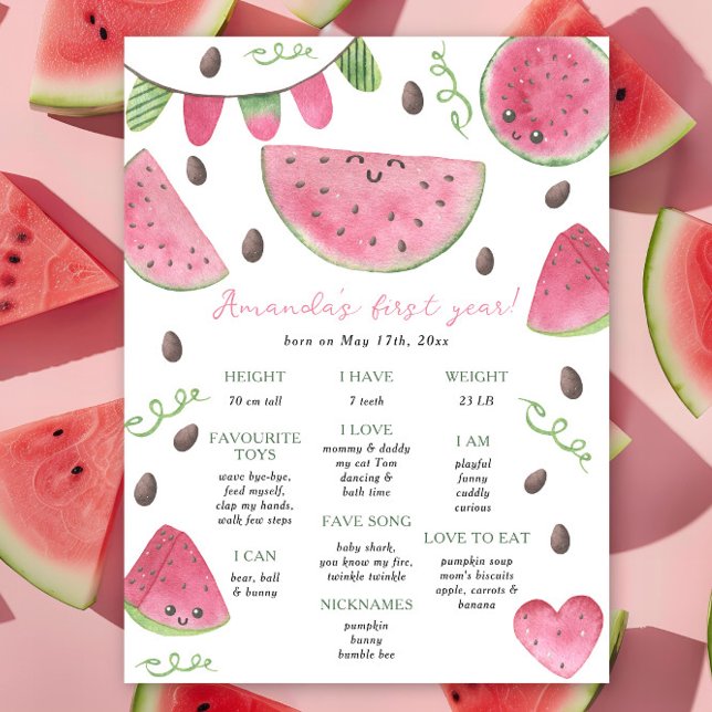 Watermelon First Birthday Milestone Birthday Poster (Creator Uploaded)
