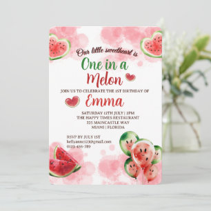 Watermelon First Birthday One in a Melon 1st Bdy Invitation