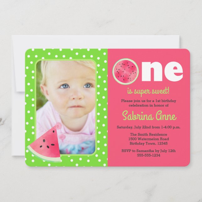 Watermelon First Birthday One is Sweet  Photo Invitation (Front)